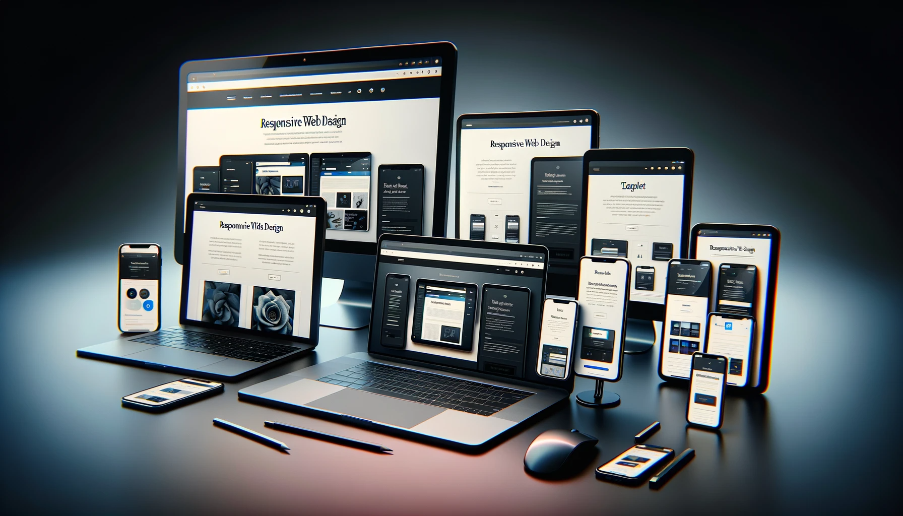Responsive Design illustrated on multiple devices